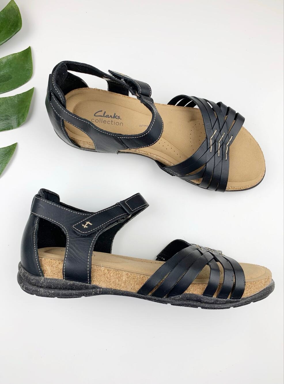 Clarks Roseville Cove Sandals Black Leather Strappy Comfort Shoes Women's 12